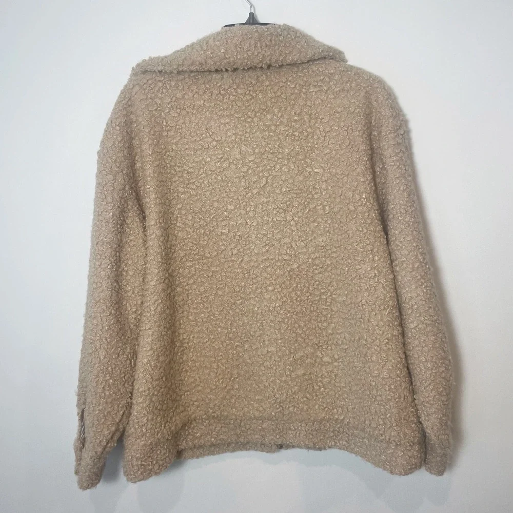 H&M Womens Long Sleeve‎ Fleece Full Zip Sherpa Jacket Brown M Pockets Teddy Bear